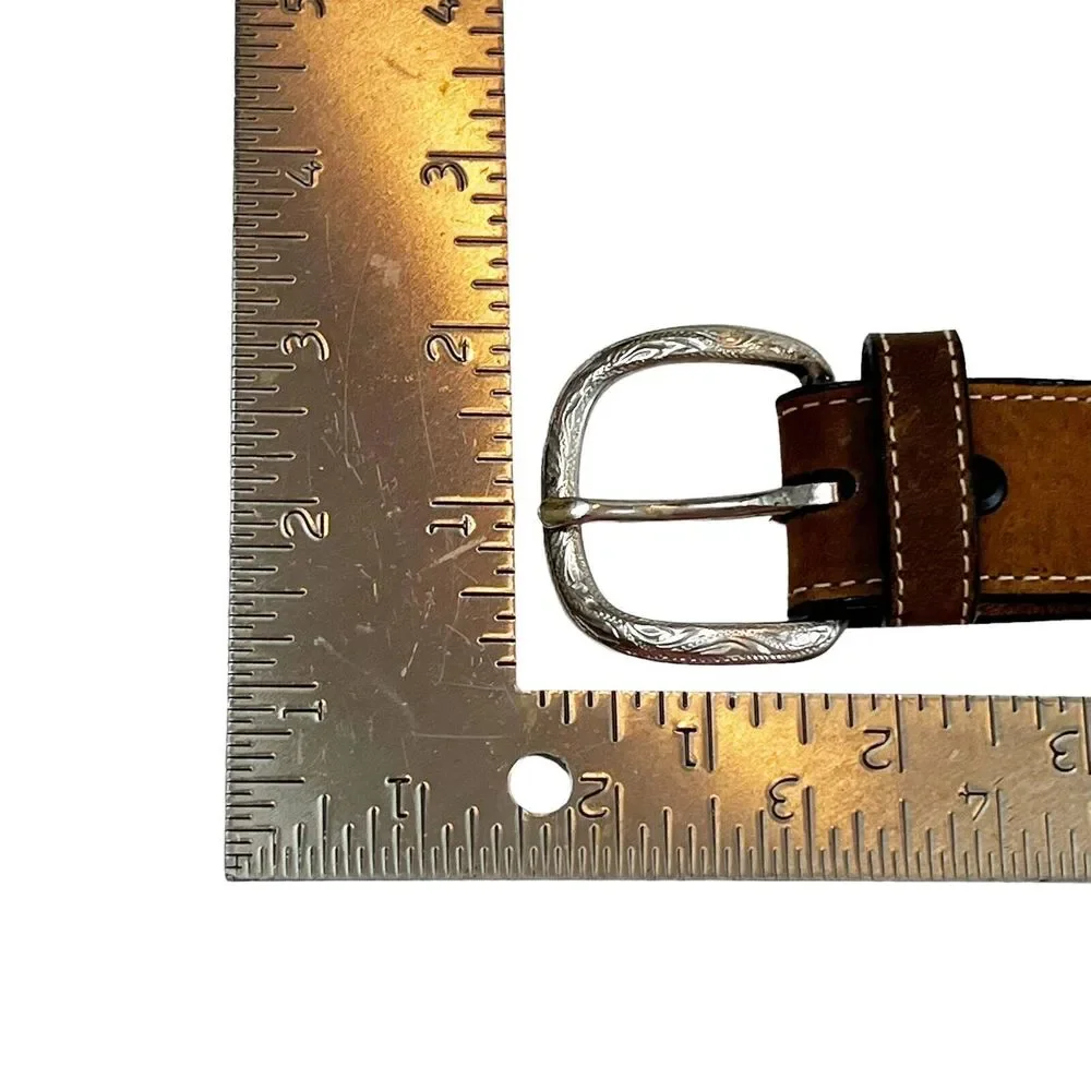 Nocona N4421644 Brown Leather Overlay Buckle Western Belt Youth Sz 24